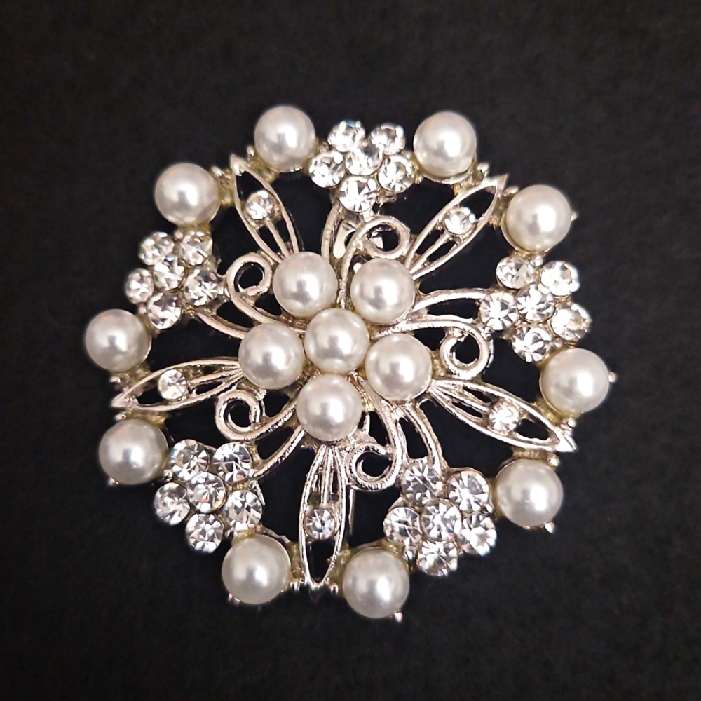 Madame Rhinestone and Pearl Brooch